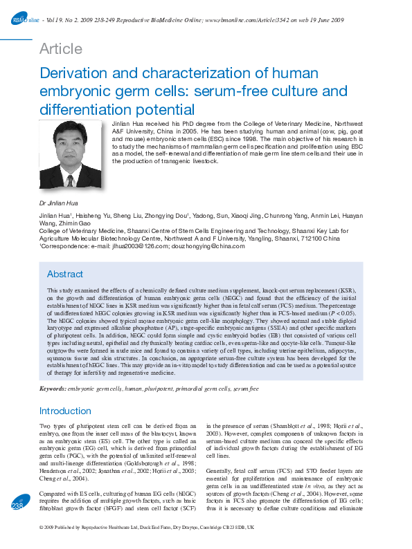 (PDF) Derivation and characterization of human embryonic stem cell ...