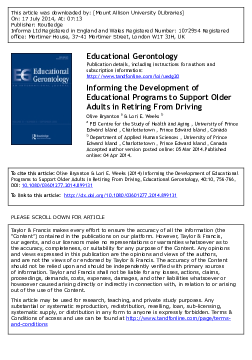 (PDF) Supporting Older Women in the Transition to Driving Cessation