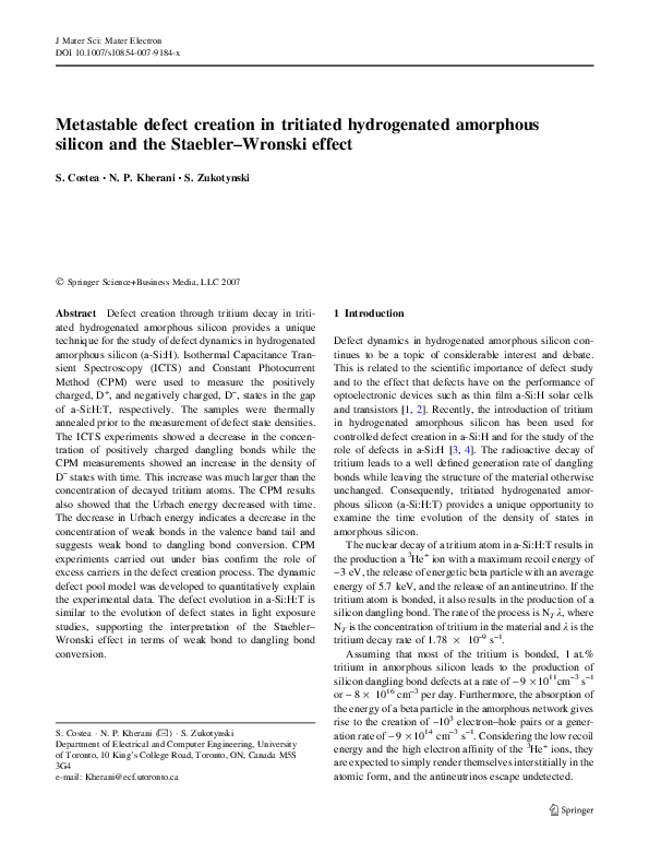 (PDF) Metastable defect creation in tritiated hydrogenated amorphous ...