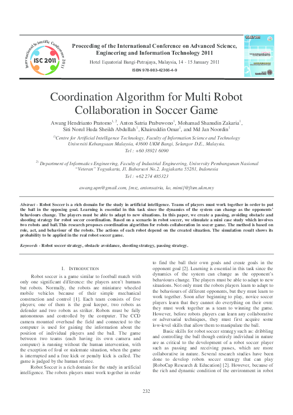 (PDF) Coordination Algorithm for Multi Robot Collaboration in Soccer Game