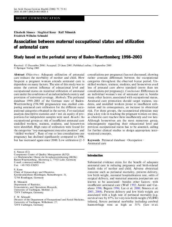 (PDF) Association between maternal occupational status and utilization ...