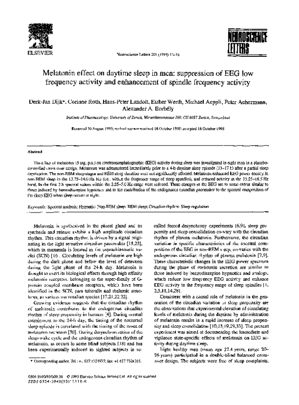 (PDF) Melatonin effect on daytime sleep in men: suppression of EEG low ...