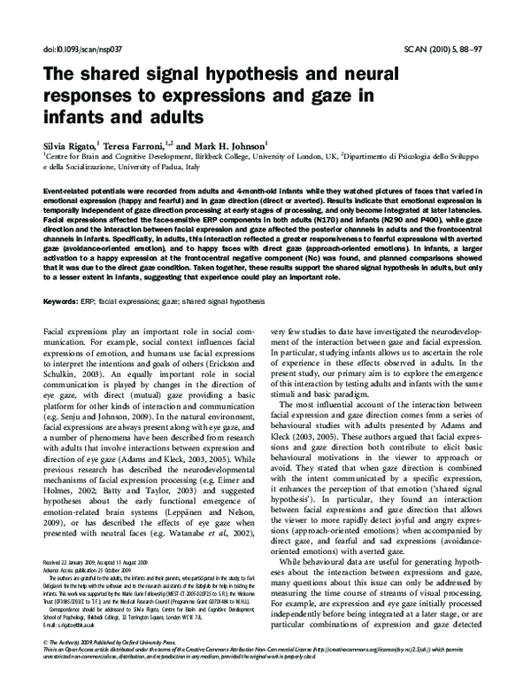 (PDF) The shared signal hypothesis and neural responses to expressions ...