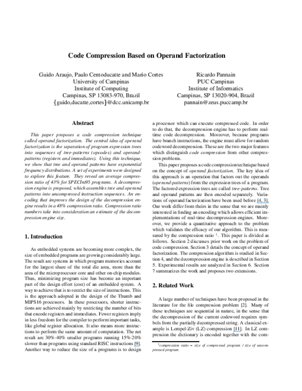 (PDF) Code compression based on operand factorization