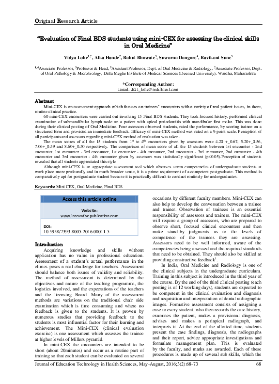 Final BDS students using mini-CEX 