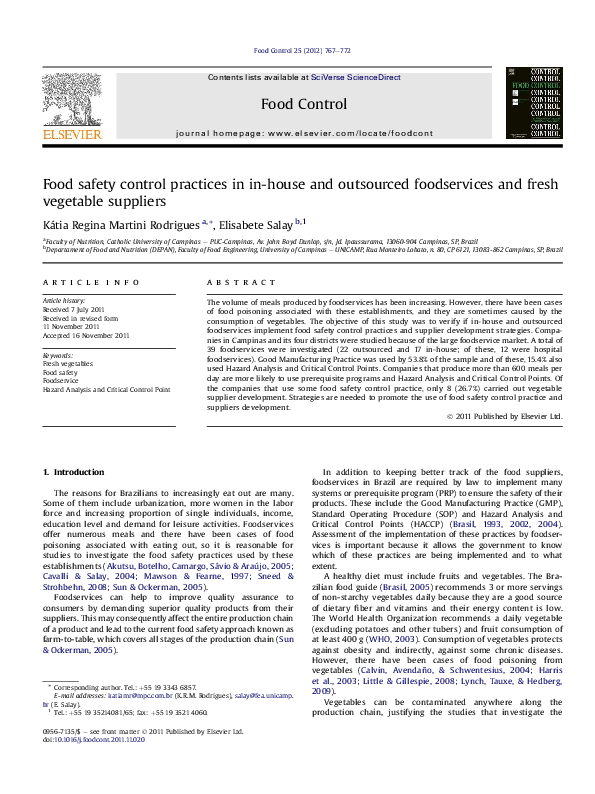 (PDF) Food safety control practices in in-house and outsourced ...
