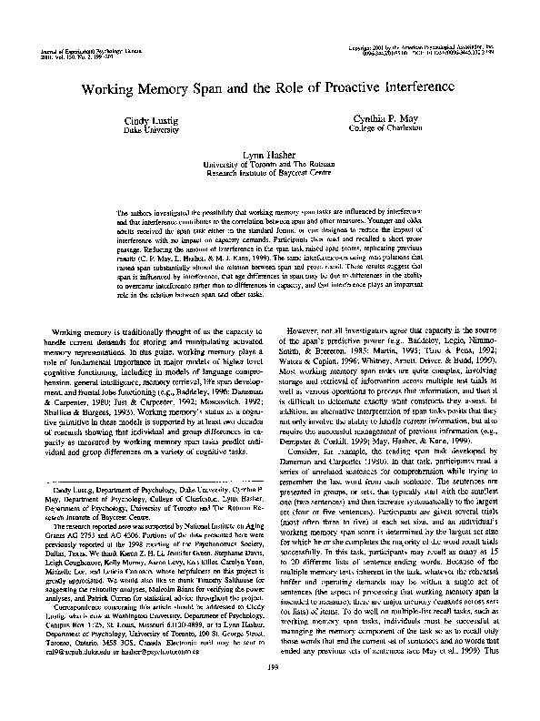 (PDF) Working Memory Span and the Role of Proactive Interference
