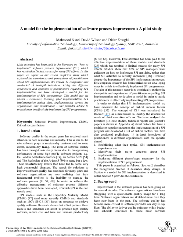 (PDF) A model for the implementation of software process improvement: a ...