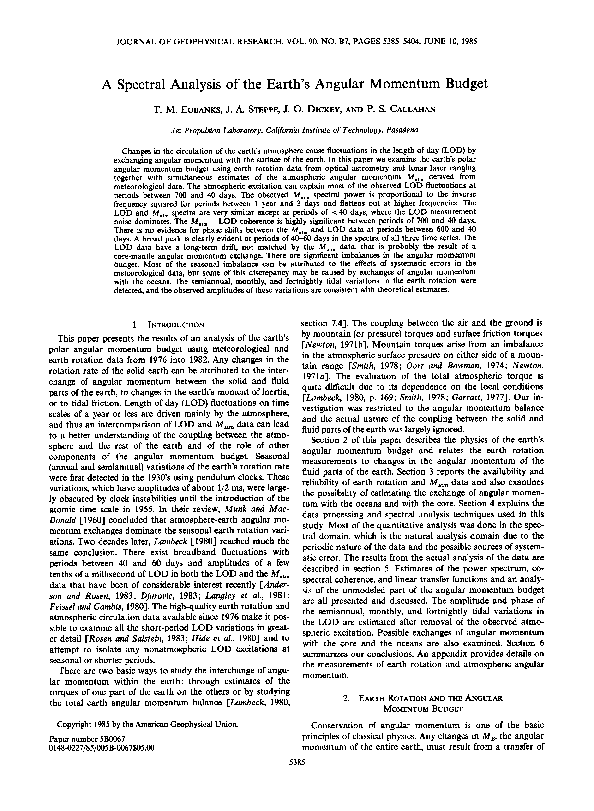 (PDF) A Spectral Analysis of the Earth's Angular Momentum Budget
