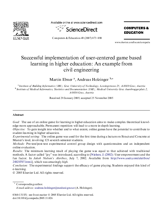 (PDF) Successful implementation of user-centered game based learning in ...