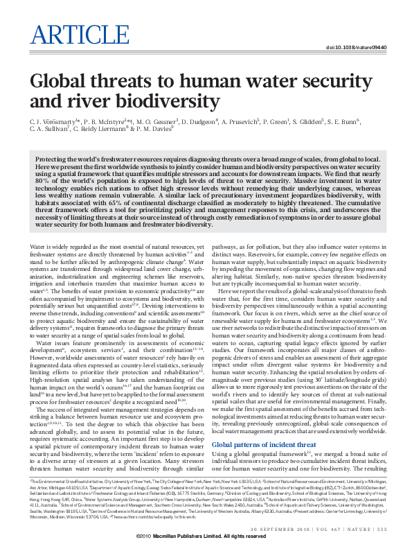 (PDF) Global threats to human water security and river biodiversity