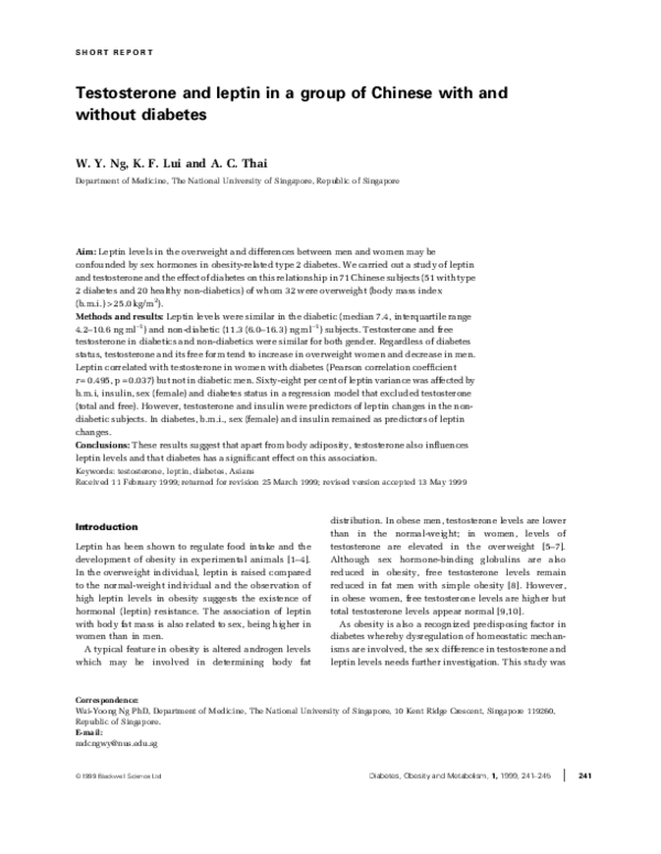 (PDF) Testosterone and leptin in a group of Chinese with and without ...