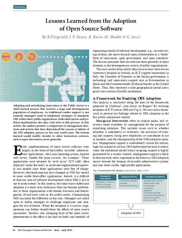 (PDF) Lessons learned from the adoption of open source software