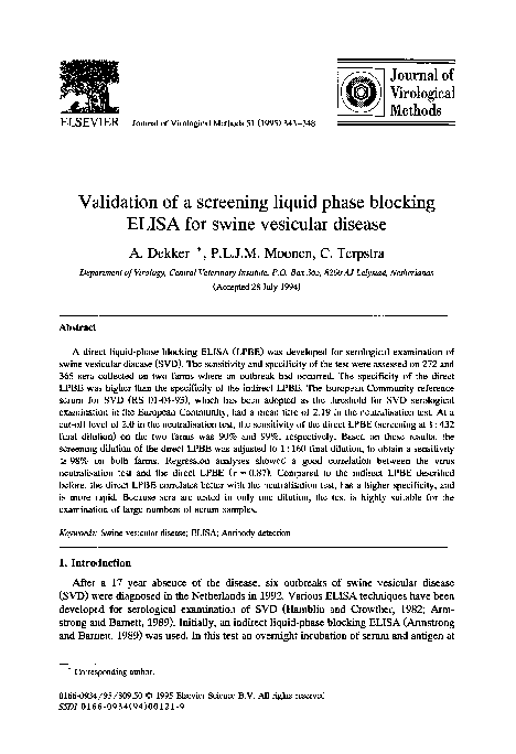 (PDF) Validation of a screening liquid phase blocking ELISA for swine ...