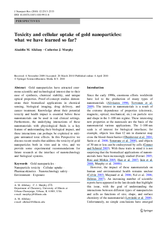 (PDF) Toxicity and cellular uptake of gold nanoparticles: what we have ...