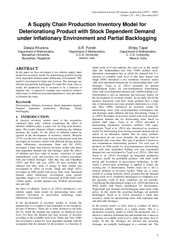 (PDF) A Supply Chain Production Inventory Model for Deteriorationg ...