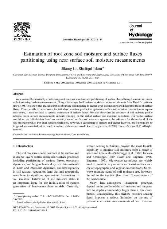 (PDF) Estimation of root zone soil moisture and surface fluxes ...