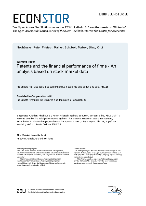 (PDF) Patents and the financial performance of firms - An analysis ...