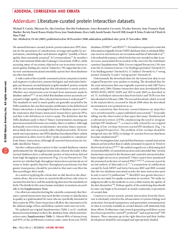 (PDF) Addendum: Literature-curated protein interaction datasets