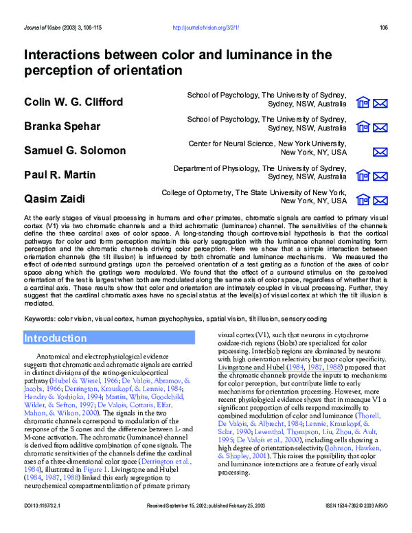 (PDF) Interactions between color and luminance in the perception of ...