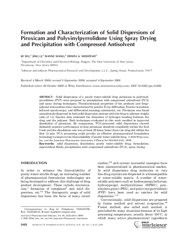 (PDF) Formation and characterization of solid dispersions of piroxicam ...