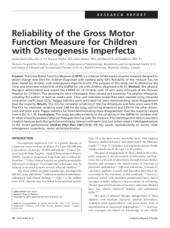 (PDF) Reliability of the Gross Motor Function Measure for Children with ...