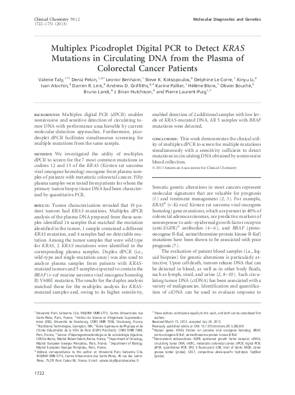 (PDF) Multiplex Picodroplet Digital PCR to Detect KRAS Mutations in ...