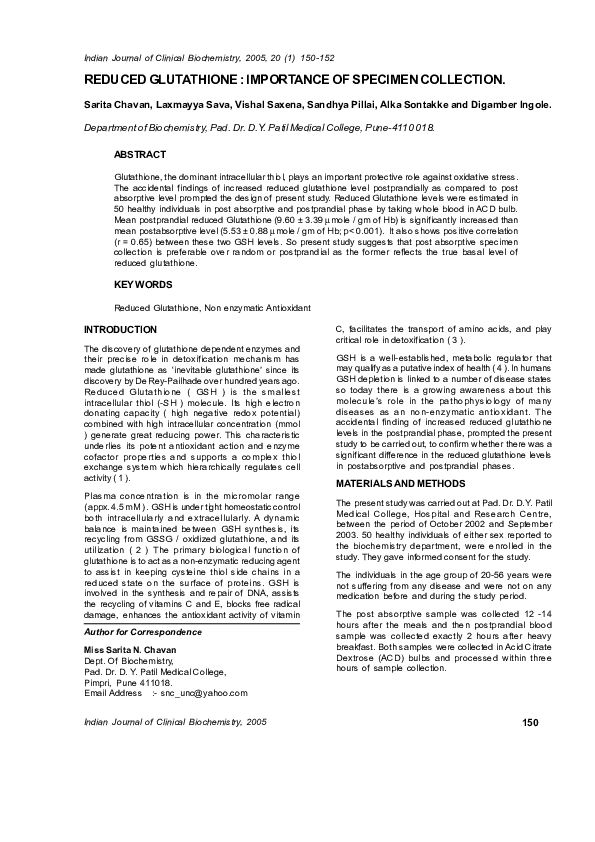 (PDF) Reduced glutathione Importance of specimen collection Vishal Ingole Academia.edu