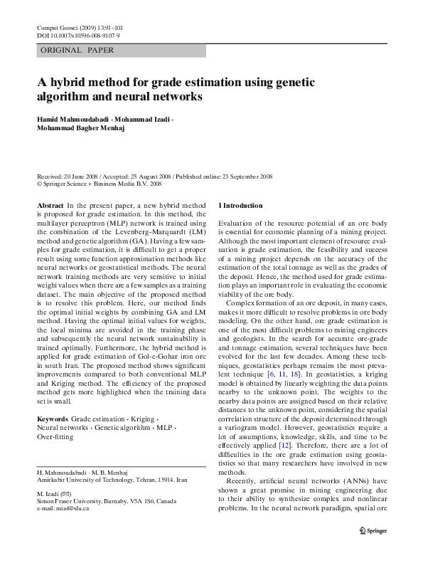 (PDF) A hybrid method for grade estimation using genetic algorithm and ...
