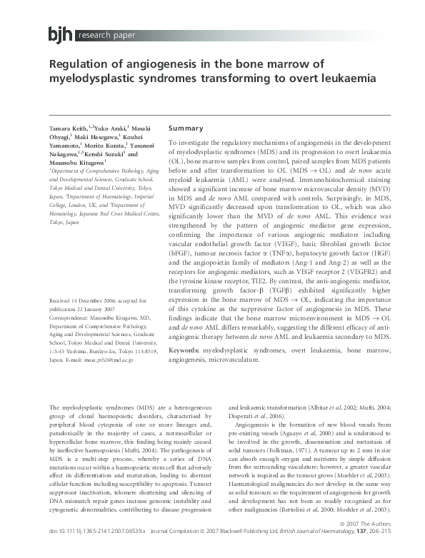 (PDF) Regulation of angiogenesis in the bone marrow of myelodysplastic ...