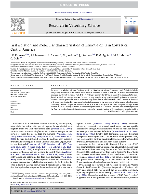 (PDF) First isolation and molecular characterization of Ehrlichia canis ...