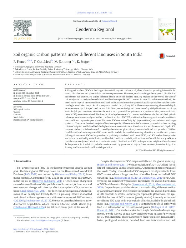 (PDF) Soil organic carbon patterns under different land uses in South India