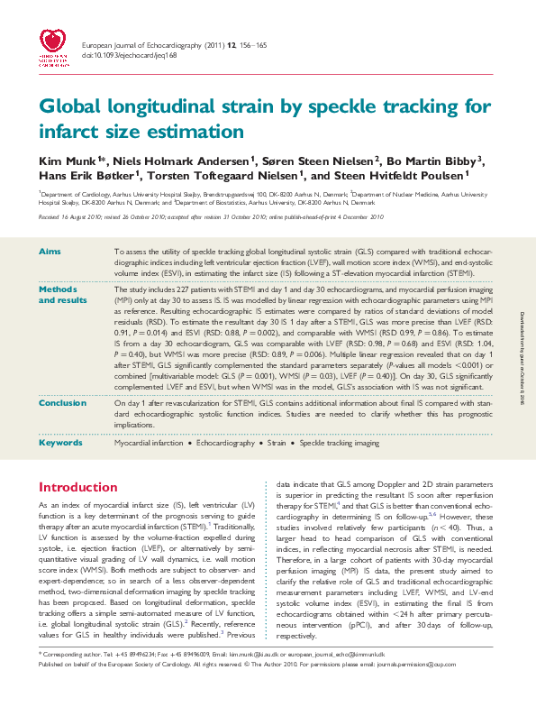 (PDF) Global longitudinal strain by speckle tracking for infarct size ...
