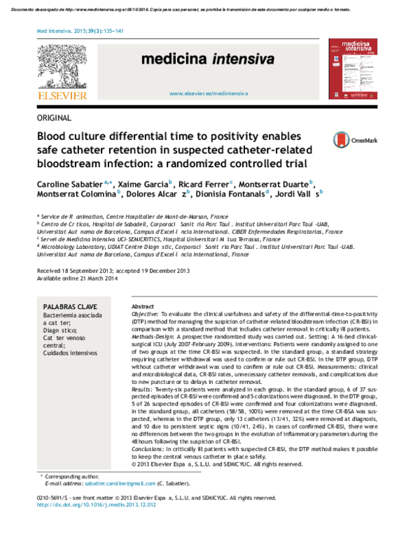 (PDF) Blood culture differential time to positivity enables safe