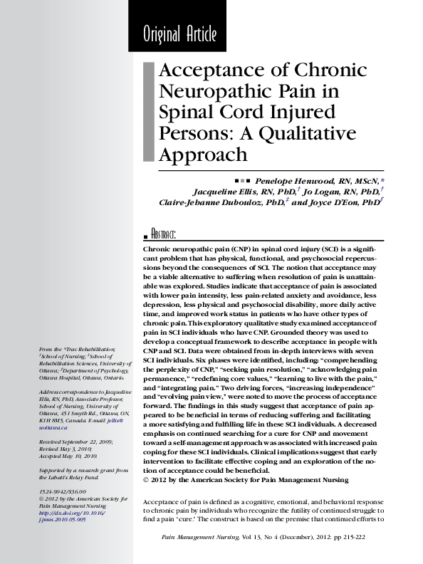 (PDF) Acceptance of Chronic Neuropathic Pain in Spinal Cord Injured ...