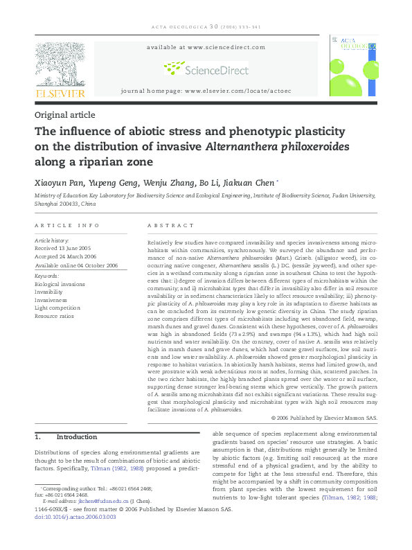 (PDF) The influence of abiotic stress and phenotypic plasticity on the ...