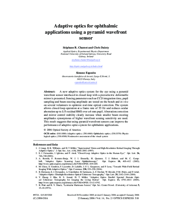 (PDF) Adaptive optics for ophthalmic applications using a pyramid ...