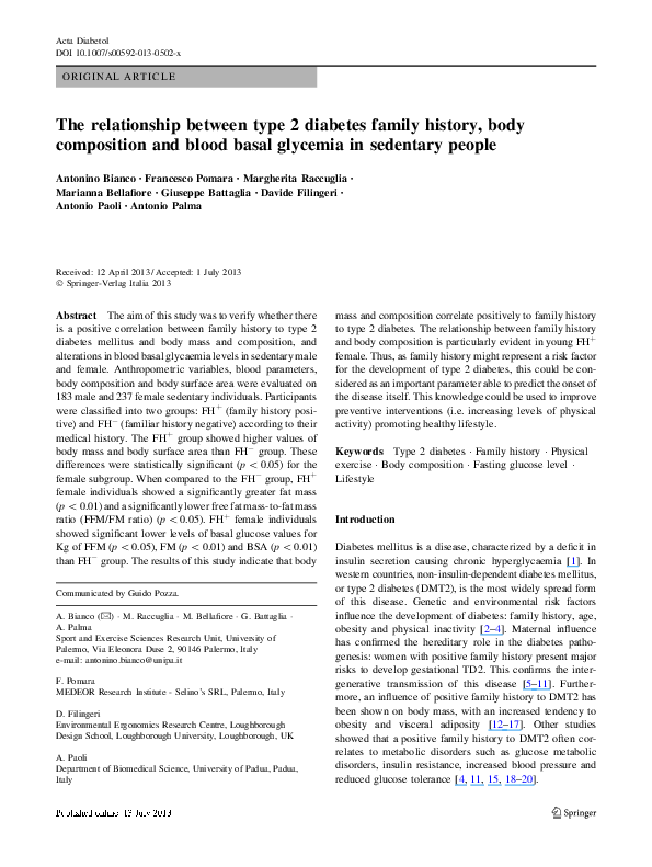 (PDF) The relationship between type 2 diabetes family history, body ...