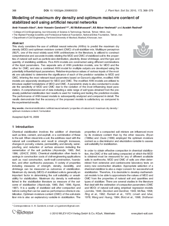 (PDF) Modeling of maximum dry density and optimum moisture content of