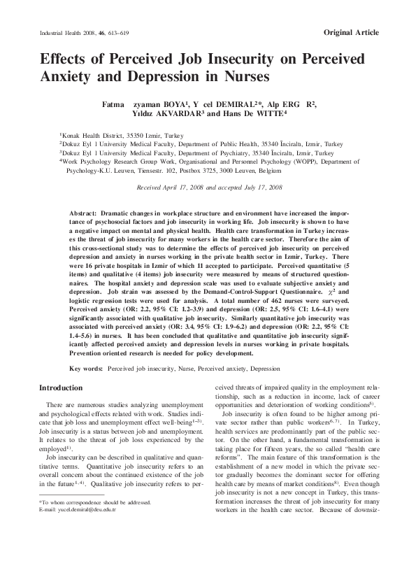 (PDF) Effects of Perceived Job Insecurity on Perceived Anxiety and ...