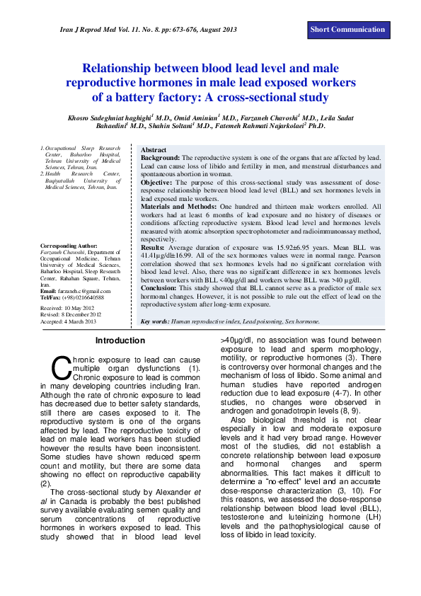 (PDF) Relationship between blood lead level and male reproductive ...