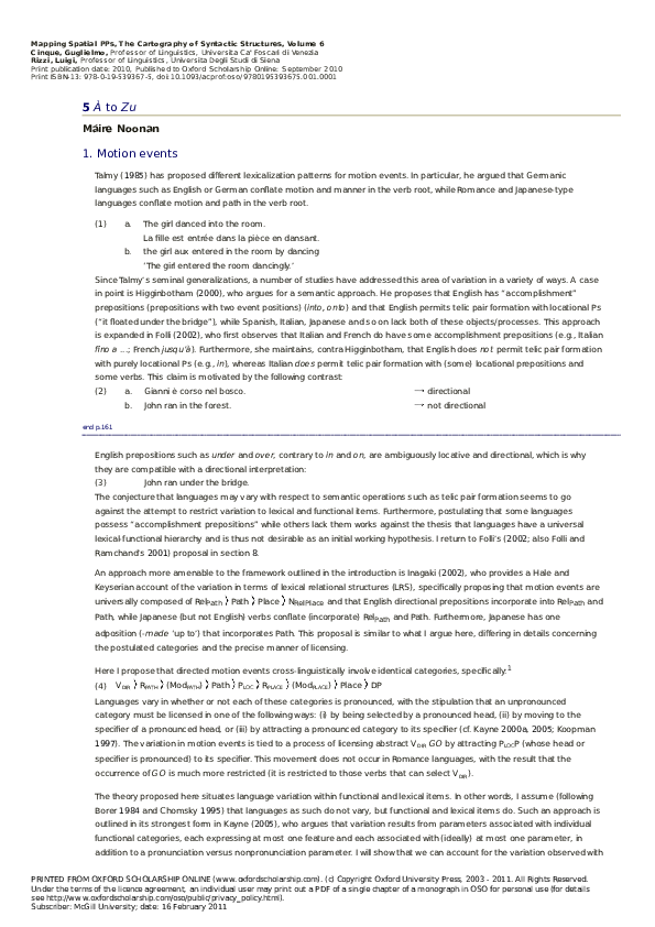 (PDF) A To Zu. In 'Mapping Spatial PPs. The Cartography of Syntactic ...