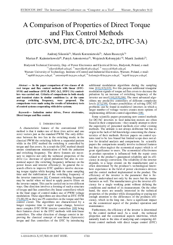 (PDF) A comparison of properties of direct torque and flux control ...