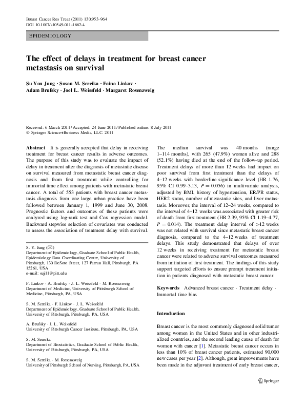 (PDF) The effect of delays in treatment for breast cancer metastasis on ...