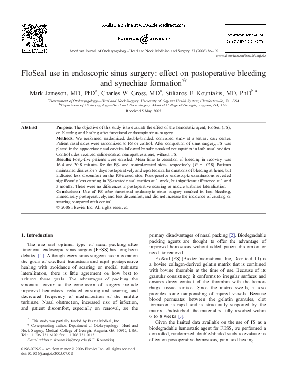 (PDF) FloSeal use in endoscopic sinus surgery: effect on postoperative ...