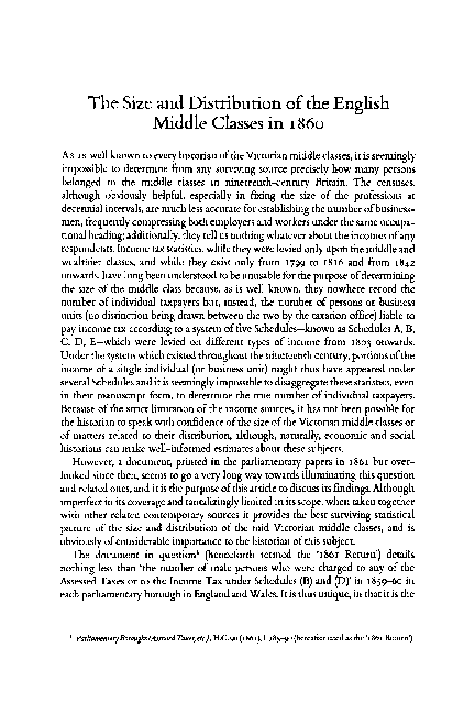 (PDF) The Size and Distribution of the English Middle Classes in 1860