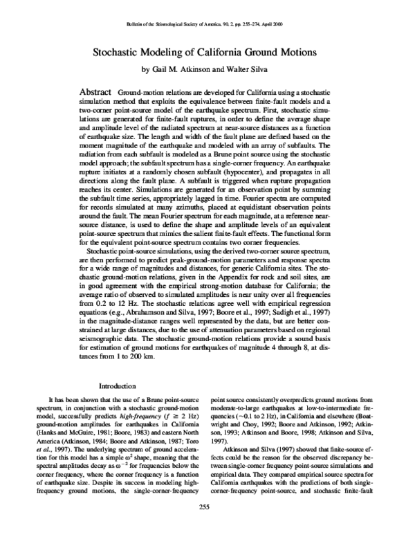 (PDF) Stochastic Modeling of California Ground Motions