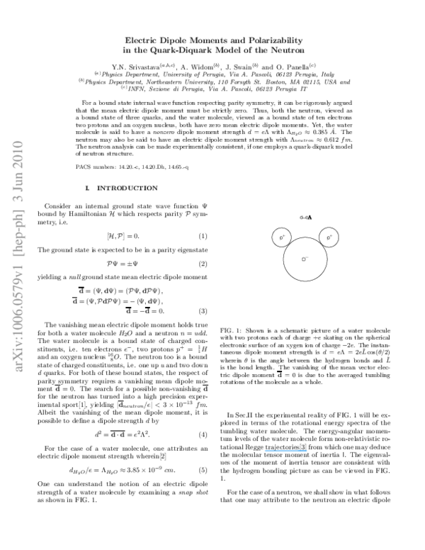 (PDF) Electric dipole moments and polarizability in the quark-diquark ...