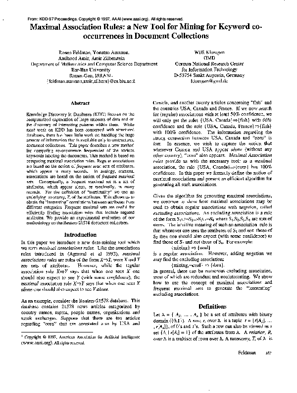 (PDF) Maximal Association Rules: A New Tool for Mining for Keyword Co ...