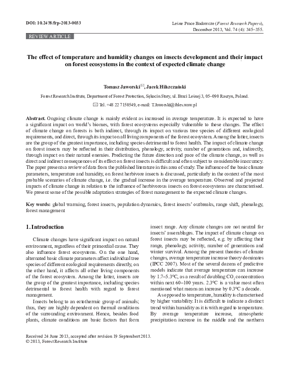 (PDF) The effect of temperature and humidity changes on insects ...
